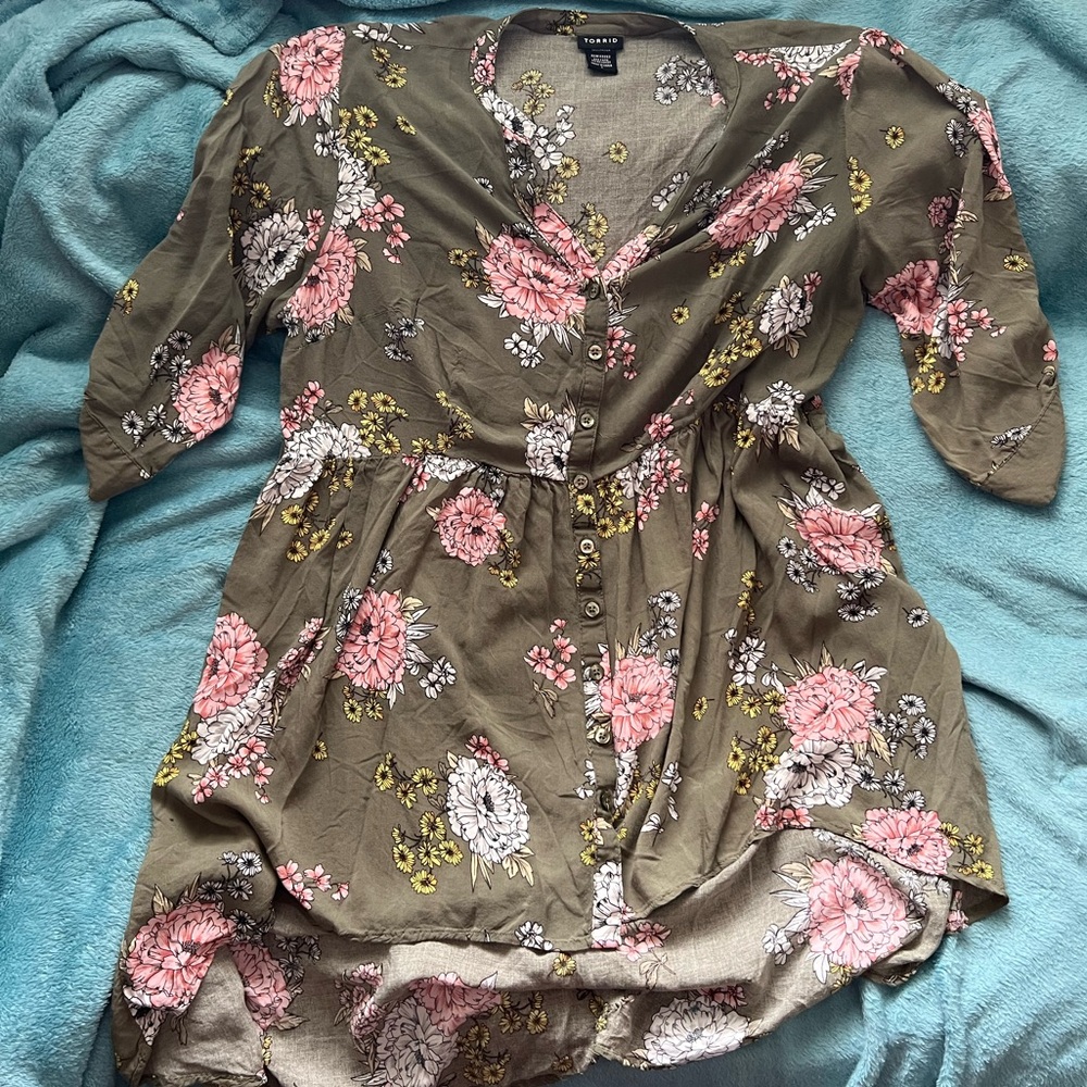 Olive floral blouse
